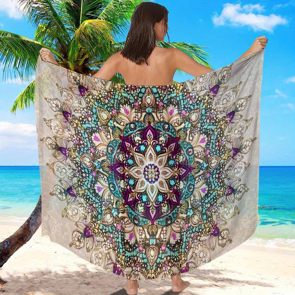Mandala Desenli Bohem Plaj Sarong Örtüsü, Seyahat Kamp Yaz için Büyük Hızlı Kuruyan Emici