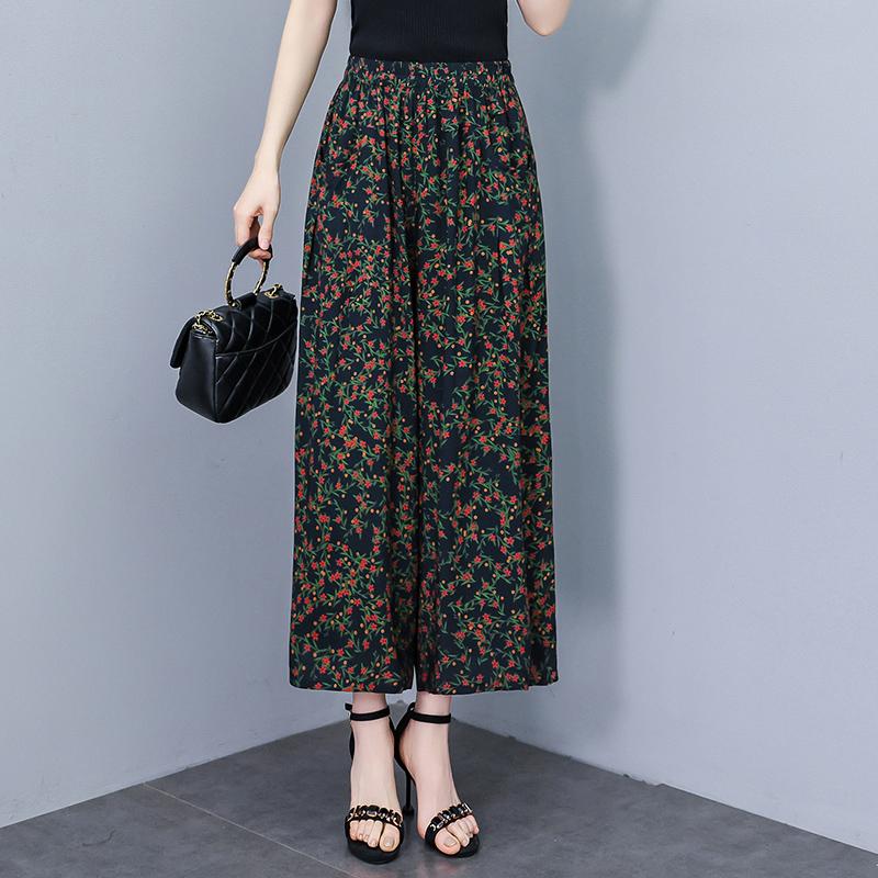 Summer Wide Leg Pants for Women Vintage Clothes Plus Size Loose Elastic Waist Casual Pants