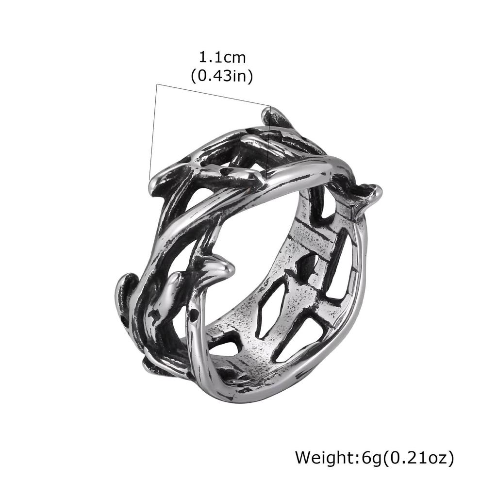 Vnox Anello Vintage Ramo Spinoso Acciaio Inossidabile Traforato per Uomini Ragazzi, Larghezza 11mm Anelli Punk Gotici Nordici Vichinghi Gioiello Regalo