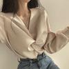 Women Shirt V-Neck Lantern Long Sleeve Pullover Tops Solid Color Knotted Design Regular Fit Tops Daily Wear