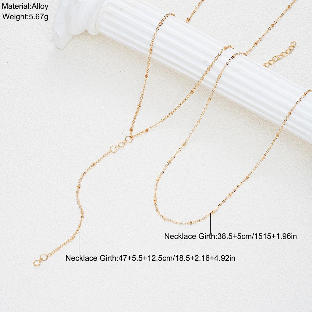 Vintage Gold Color Double Layered Necklace Bracelet for Women Simple Crystal Zircon Long Tassel Beads Chain Choker Jewelry Set