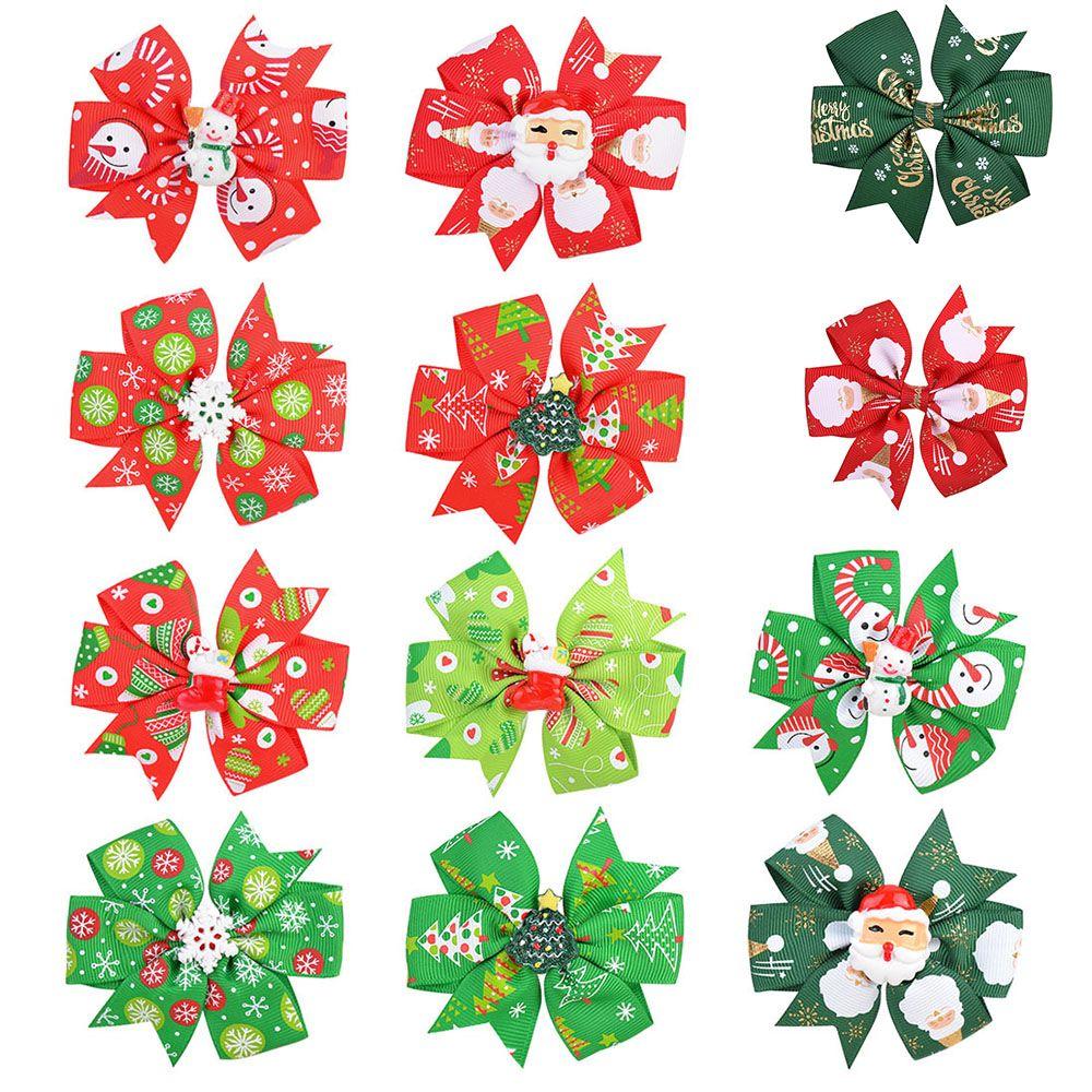 Christmas Barrettes Hair Accessories Printed Hair Clip Christmas Hair Bow For Kids Girls With Clip