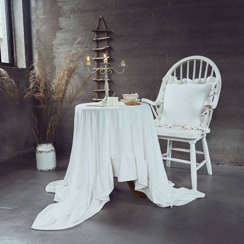 Lotus Leaf Small Round Table Coffee Table Tablecloth Literary Retro Solid Color Cotton and Linen Pastoral Tablecloth