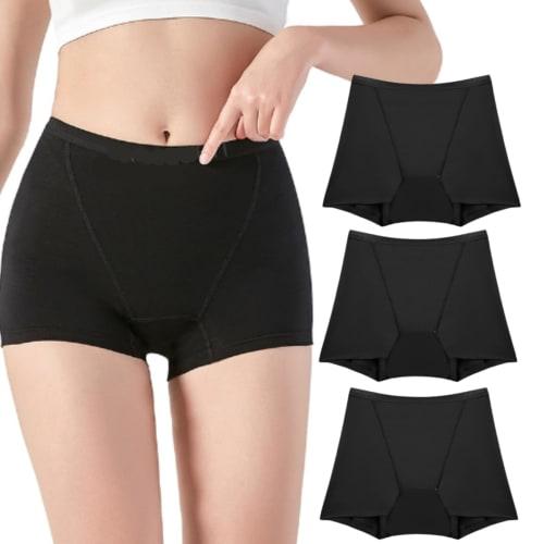 Diviness 60ml Absorbent Sanitary Panties, 3-Pack, Sizes XS To 2XL, 4-Layer Construction, Deep Waist (Black, 3-Pack, L)