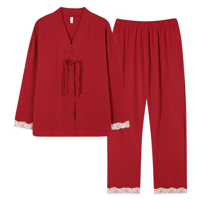 Couple pajamas women's spring and autumn pure cotton long-sleeved suit men's autumn and winter wedding red natal year loungewear