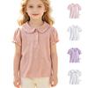 Girls Collar Short Sleeve T-Shirt with Lace Trim for Toddler and Little Girls