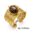 Retro Gold Color Irregular Metal Ring for Women Men Stainless Steel Natural Tiger Eye Opening Ring Aesthetic Dating Jewelry