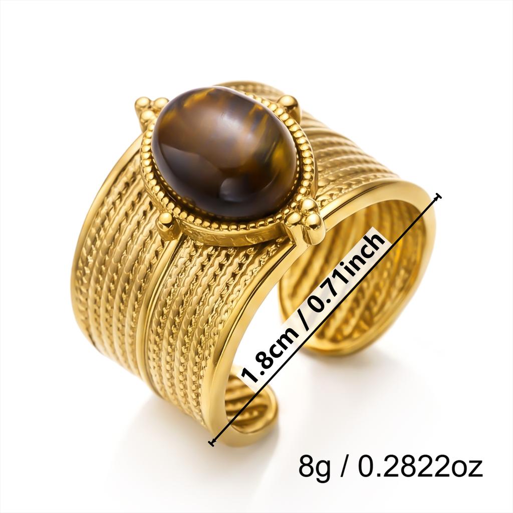 Retro Gold Color Irregular Metal Ring for Women Men Stainless Steel Natural Tiger Eye Opening Ring Aesthetic Dating Jewelry