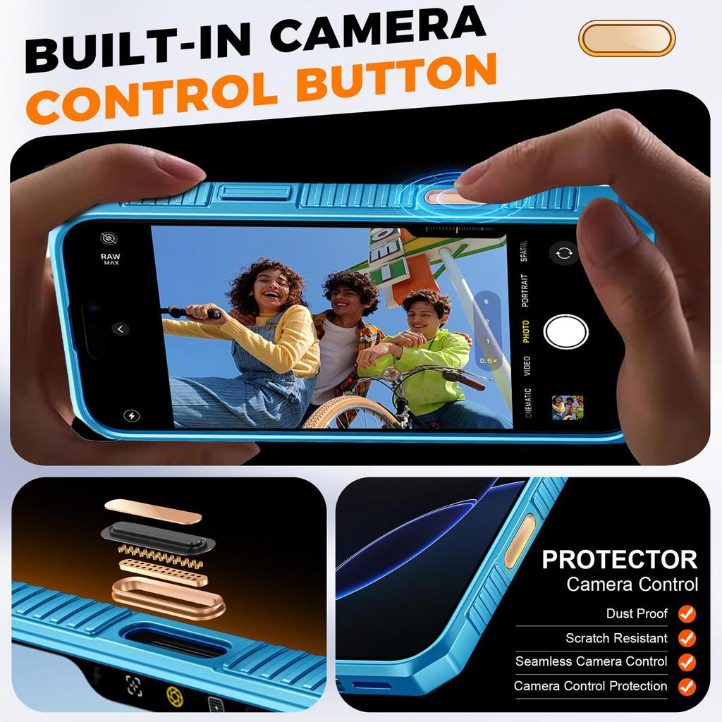 RFID Blocking Wallet Case with Card Holder Sliding Camera Cover PC+TPU Protective Case for iPhone 16 Pro Max-Light Blue