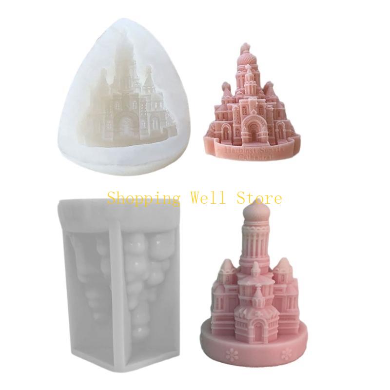 KX4B Castle Resins Mould DIY Soap Molds Church Silicone Molds Home Decorations