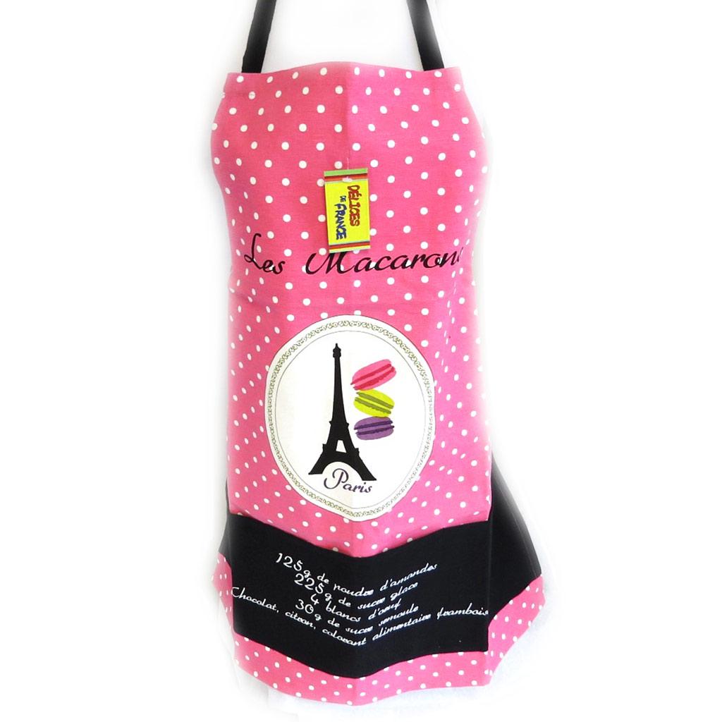 Les Trésors De Lily [M1330] - Designer Apron 'Macarons De Paris' Black Pink - 76x68 Cm