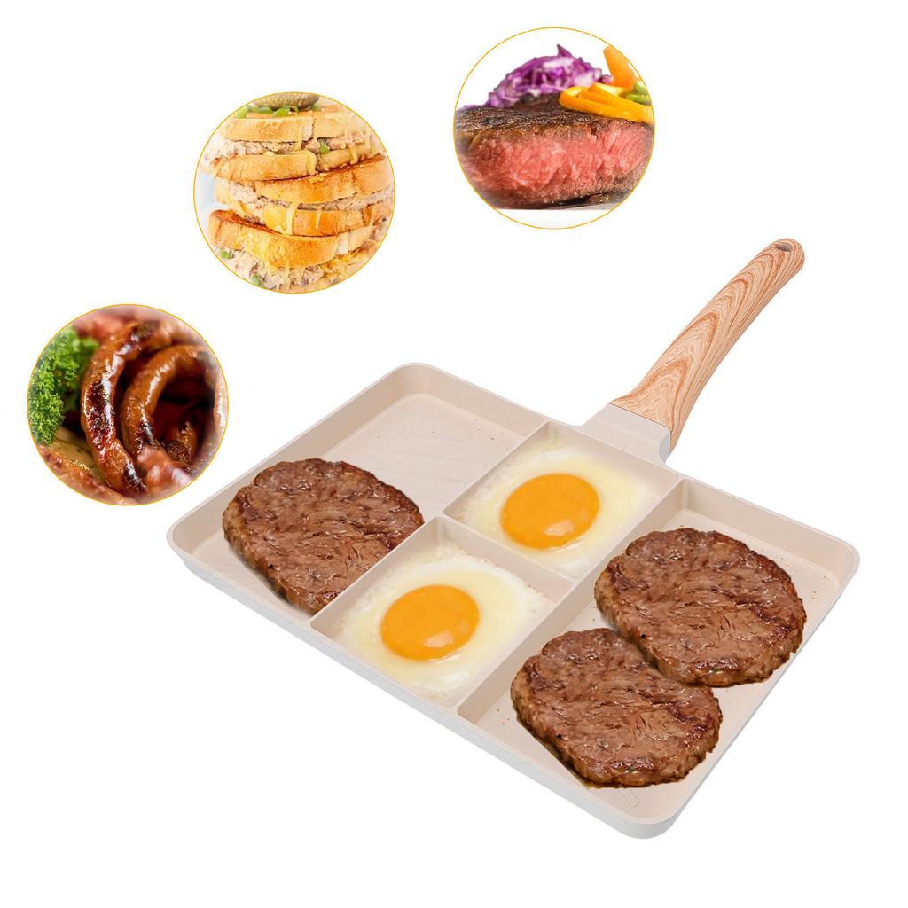 Nonstick Divided Grill Pan 4 Section Breakfast Pan Versatile Griddle Pan for Egg Steak Easy To Clean