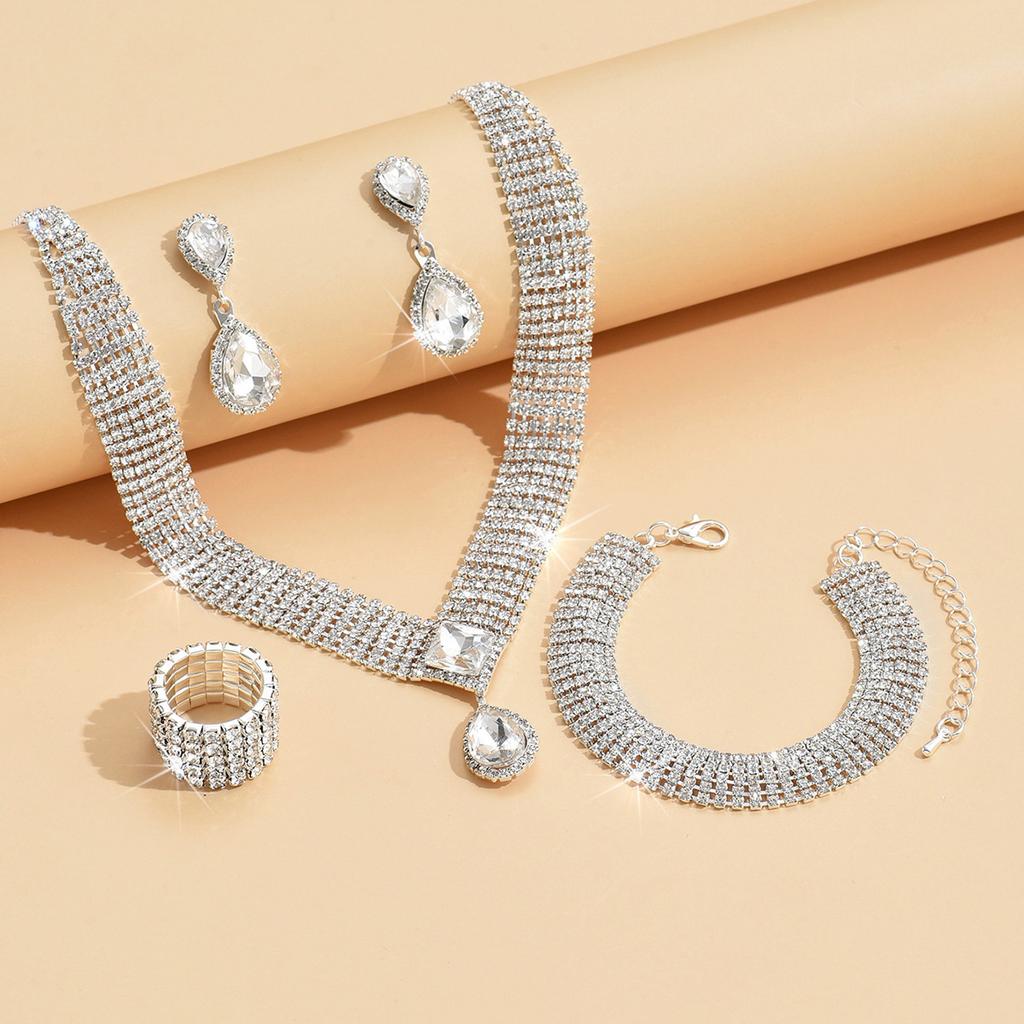 5 Women's Fashion Droplet Multi row Earrings Necklace Bracelet Ring Set Wedding Banquet Party Holiday Gift