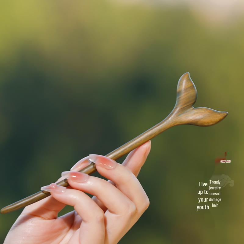 High-End Natural Ebony Wood Hairpin - Extended Chinese Ancient Style Black Hair Bun Accessory