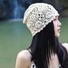 New big head circumference handmade crochet wool hat women's hollow knitted headhat showing face small thin stacking hat