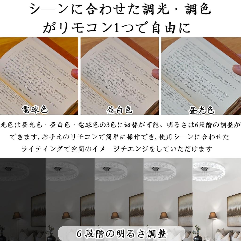 Rikikokiri LED Ceiling Light with Fan [Energy-Saving, Bright, and Energy-Efficient] 58W, 4,000ml Capacity, Stepless Color and Dimming, Night Light