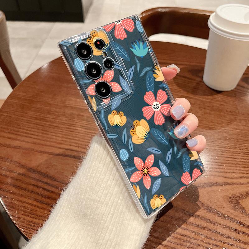 Flower Leaf Patterned Phone Case For Samsung Galaxy S26 S25 S24 S23 Ultra S22 Plus S24 S21 FE S25 Edge Clear Silicone Soft Cover