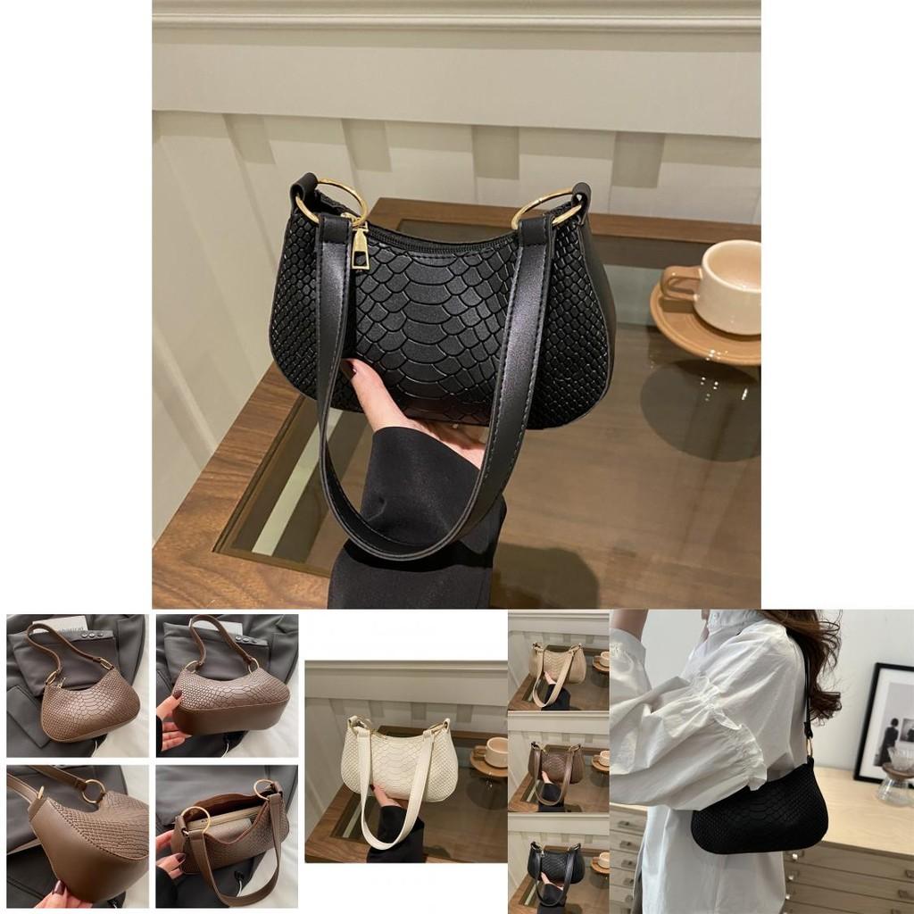 Schicke urbane minimalistische Achseltasche für Damen, vielseitige Herbstmode in den Farben Schwarz, Khaki, Braun und Weiß