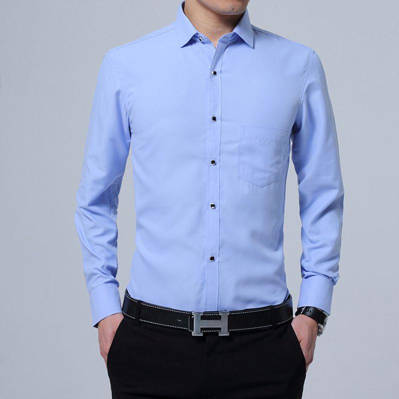 Versatile New Men's Casual Long Sleeve Slim Fit Solid Cotton Dress Shirts
