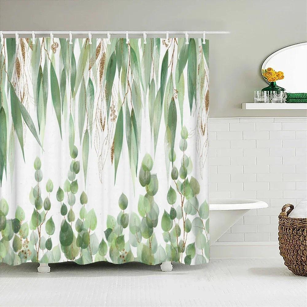 3D Printed Green Tropical Plants Shower Curtains Bathroom Waterproof Polyester Leaves Bath Curtain Shower Curtain Bath Screen