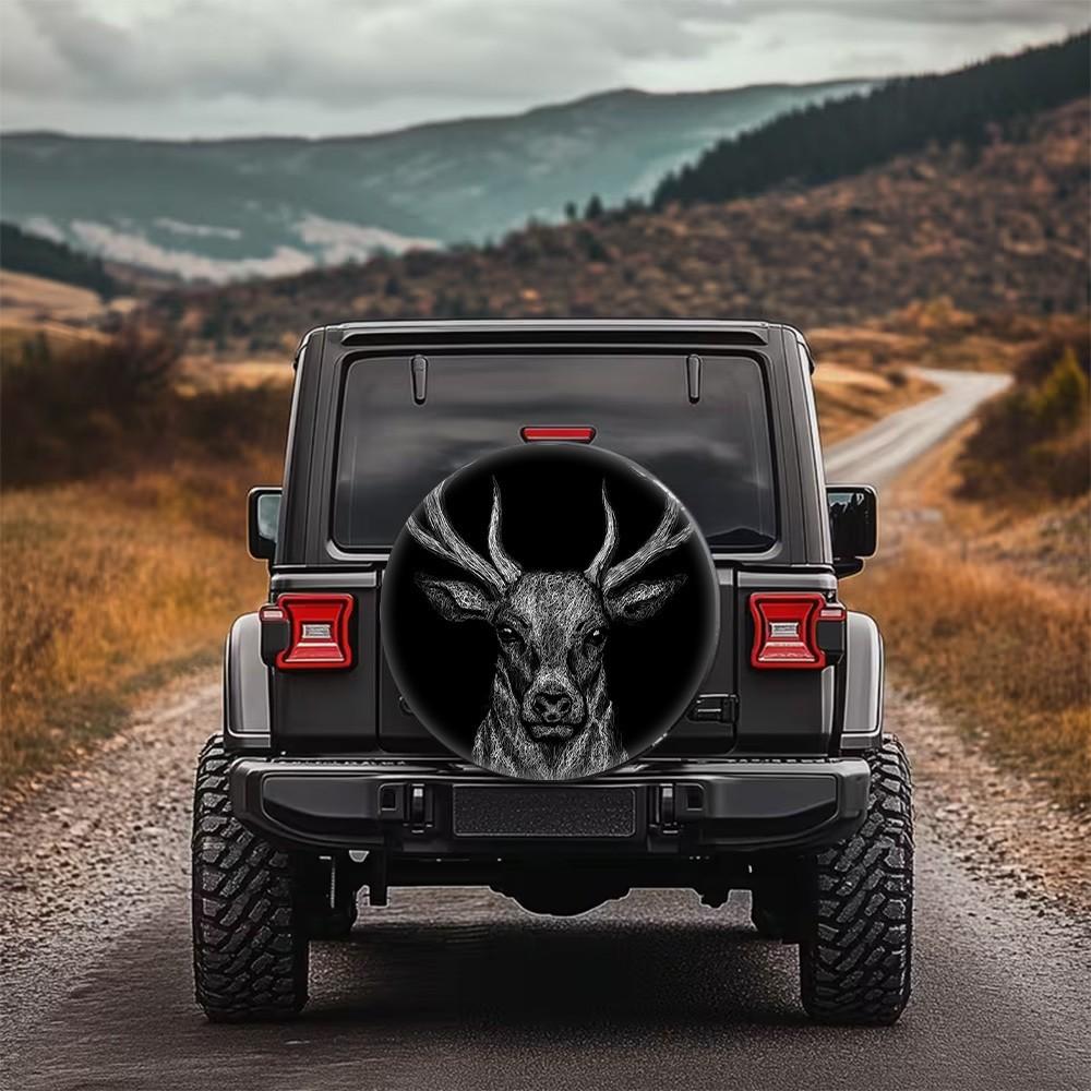 Deer Head Spare Tire Cover Waterproof Dustproof Polyester Wheel Protector Universal Fit