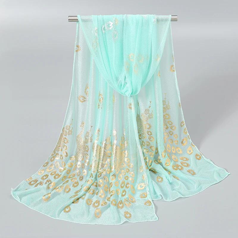 Glitzer Schimmer Gold Chiffon Schal Schals Muslimischer Hijab Kopftuch Damen Lange Kopftücher für Sommer Strand Schals Damen 170*60cm