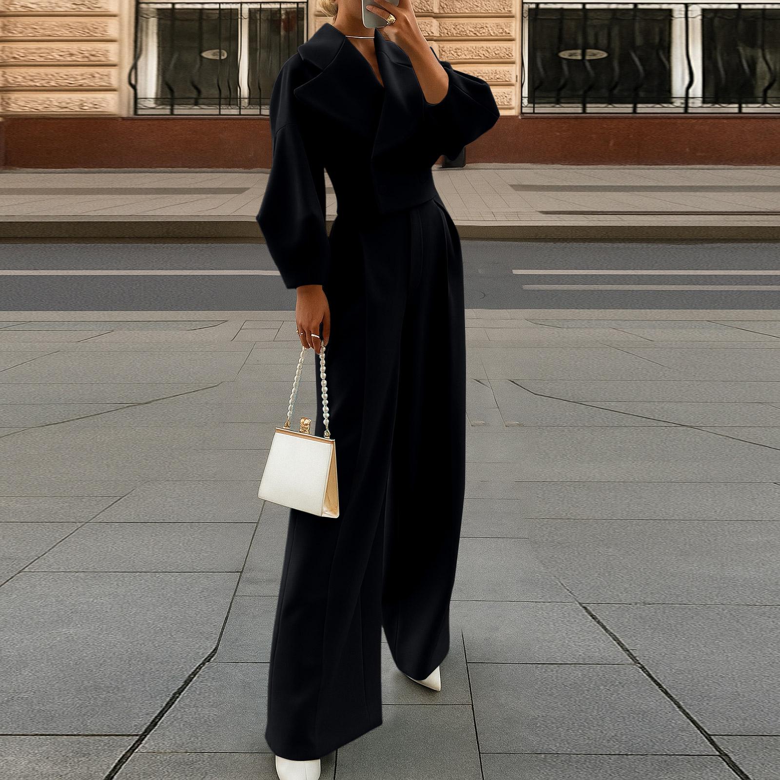 

Комплекты из двух вещей для женщин, повседневные свободные рубашки с длинным рукавом и шорты на кулиске с высокой посадкой, спортивный костюм, осенние наряды L чёрный