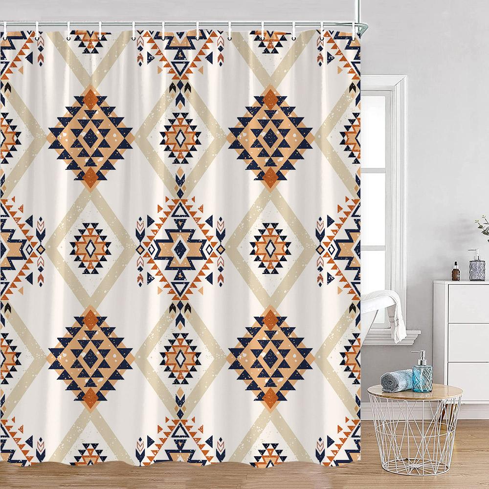 Vintage Bohemian Shower Curtain Boho Pattern Geometric Indian Mandala Style Bathroom Curtains Polyester Fabric Bath Decor