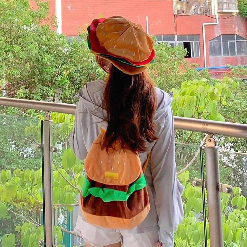 Book Storage Bags Cartoon Burger Bag Kindergarten School Bag Hamburger Plush Backpack Kids Pack