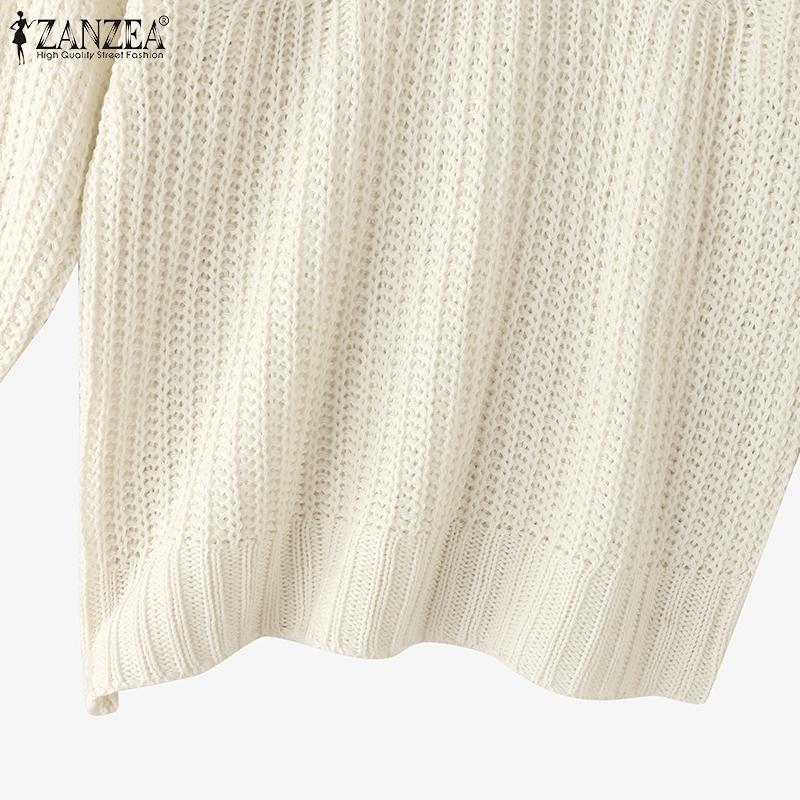 ZANZEA Women Autumn Mockneck Long Sleeve Knitted Pullover Jumpers Sweaters