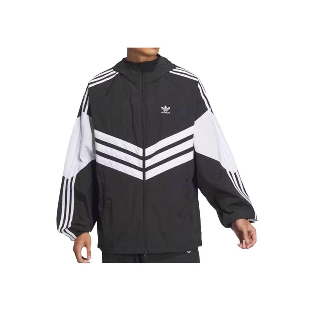 Adidas Originals Adicolor Windbreaker Retro Three Stripes Logo Hooded Jacket Men Jacket Black JM7260