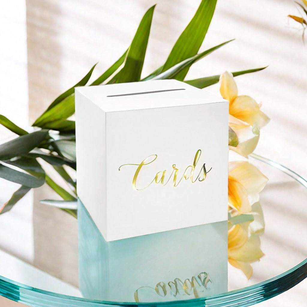 1PC White Card Box With Gold Foil Design, Wedding Favors Money Box Holder For Wedding Reception, Wedding Decor, Home Decor, Room Decor Birthday