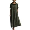 Women's Loose Fit Cowl Neck Maxi Dress Short Sleeve Solid Patterned Casual Linen Floor Length Gown