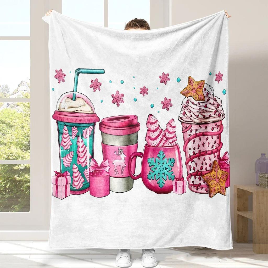 Soft Warm Milk Tea Color Ice Cream Blanket - Flannel Romantic Cover for Couch/Sofa, Perfect Girlfriend Gift