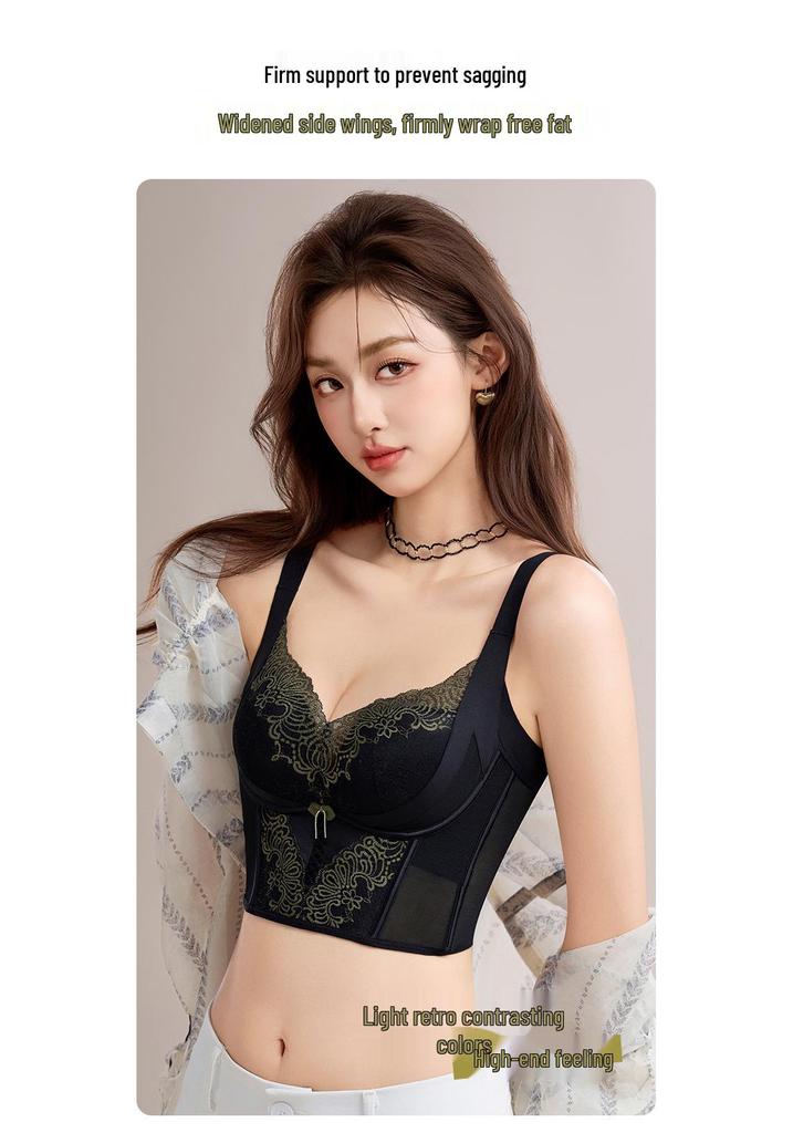 French Style Adjustable Push-Up Bra for Small Busts with Side Support and Six-Row Hook