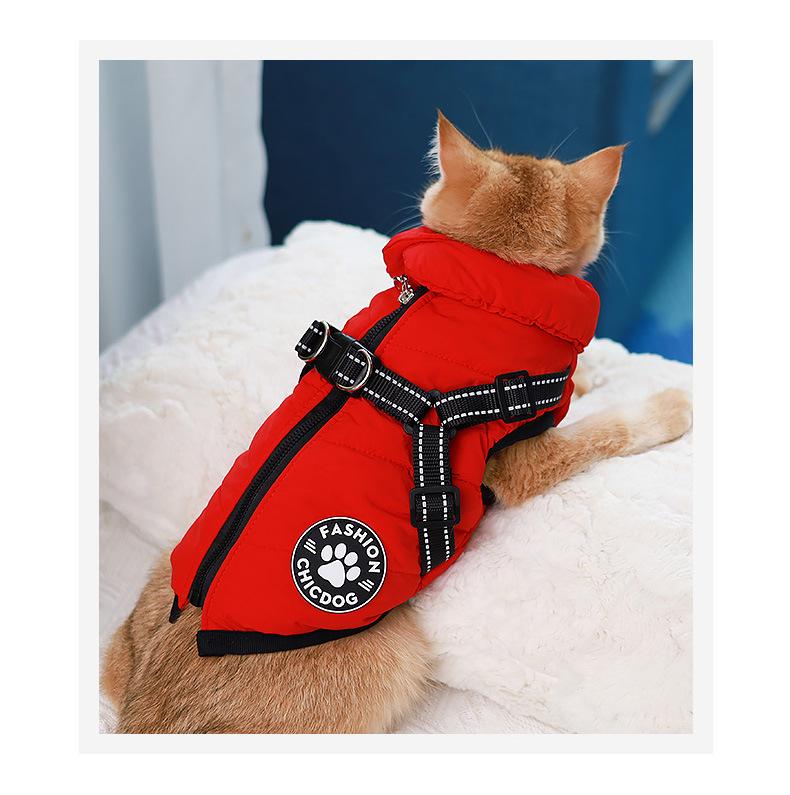 Cross-Border Traction Chest Winter Dog Coat: Thickened Cotton Puppy Vest for Snowy Days