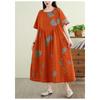 Summer Retro Cotton and Linen Round Neck Short Sleeved Dress, Women's Loose Skirt