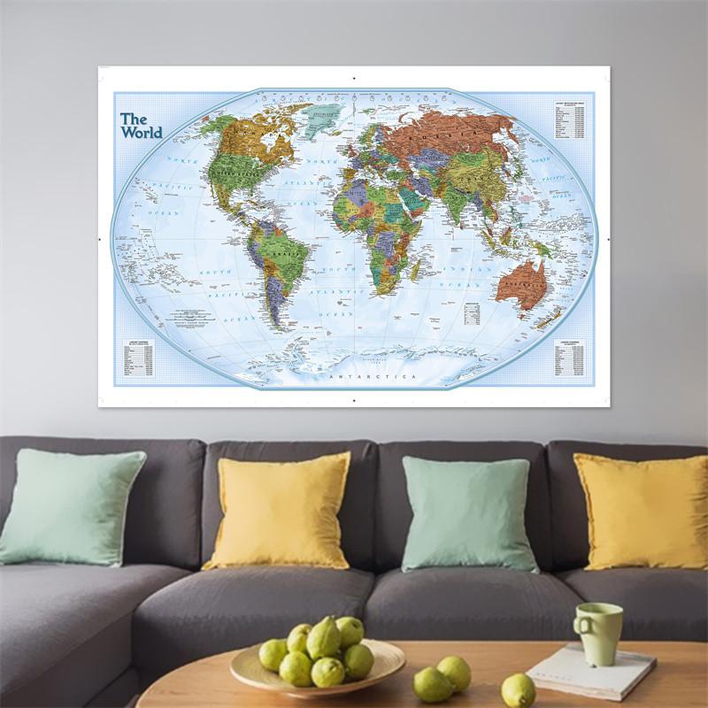 Decorative Hanging Picture The World Map Posters and Prints Wall Art Picture Painting for Education Office Home Decoration