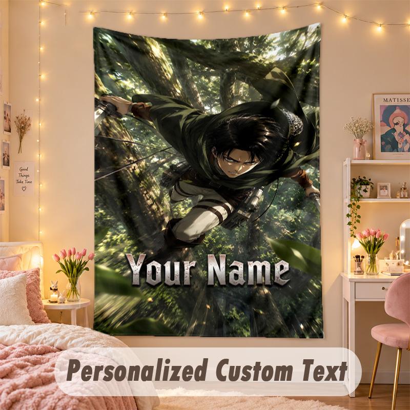 Custom Personalized Tapestry,Attack on Titan Print Custom Name Text Wall Art Hanging for Bedroom