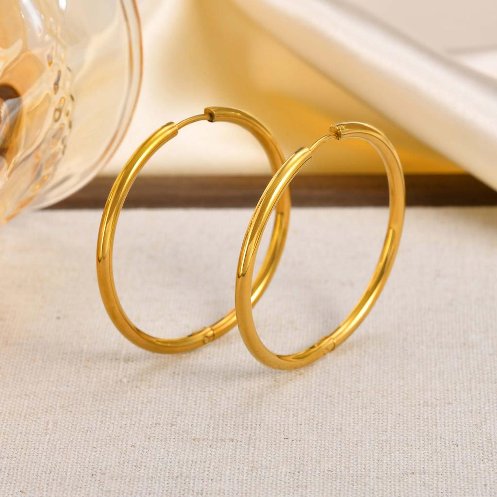 Vintage Metal Big Round Hoop Earrings for Women,Statement  Dangle Earrings,Stainless Steel Gold Plated Earring Jewelry Gifts