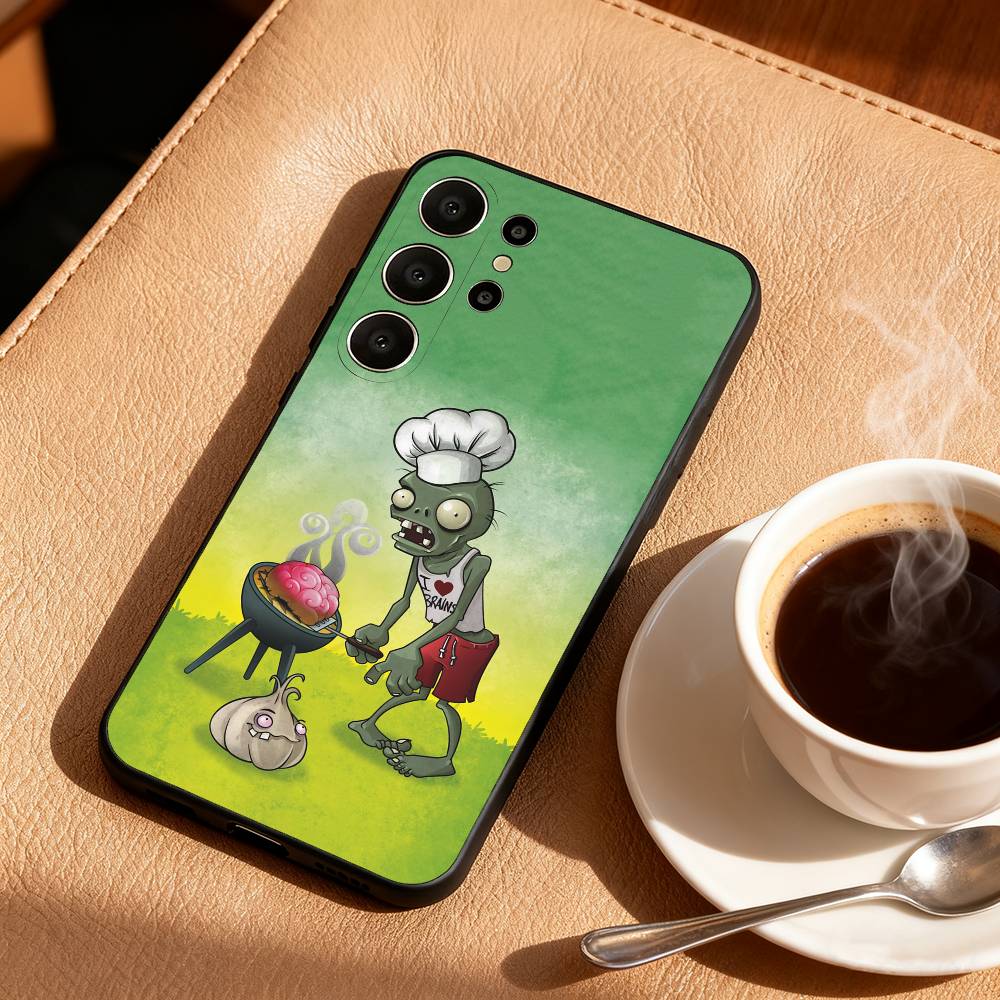 

Чехол для телефона P-Plants VS Z-Zombies для Samsung S26, S25, 24, 23, 22, 30, 21, 10, 9, Ultra, Plus, Lite, FE Мягкий черный чехол Samsung S21Ultra