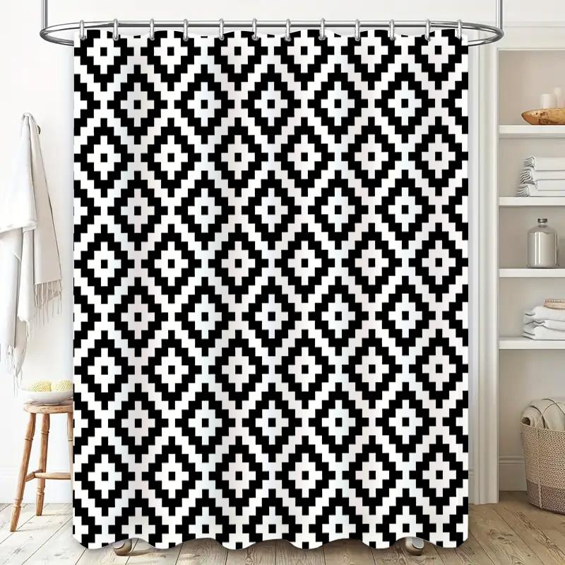 Black White Diamond Pattern Shower Curtain for Bathroom Decor Modern Home Textile Customizable Sizes Available