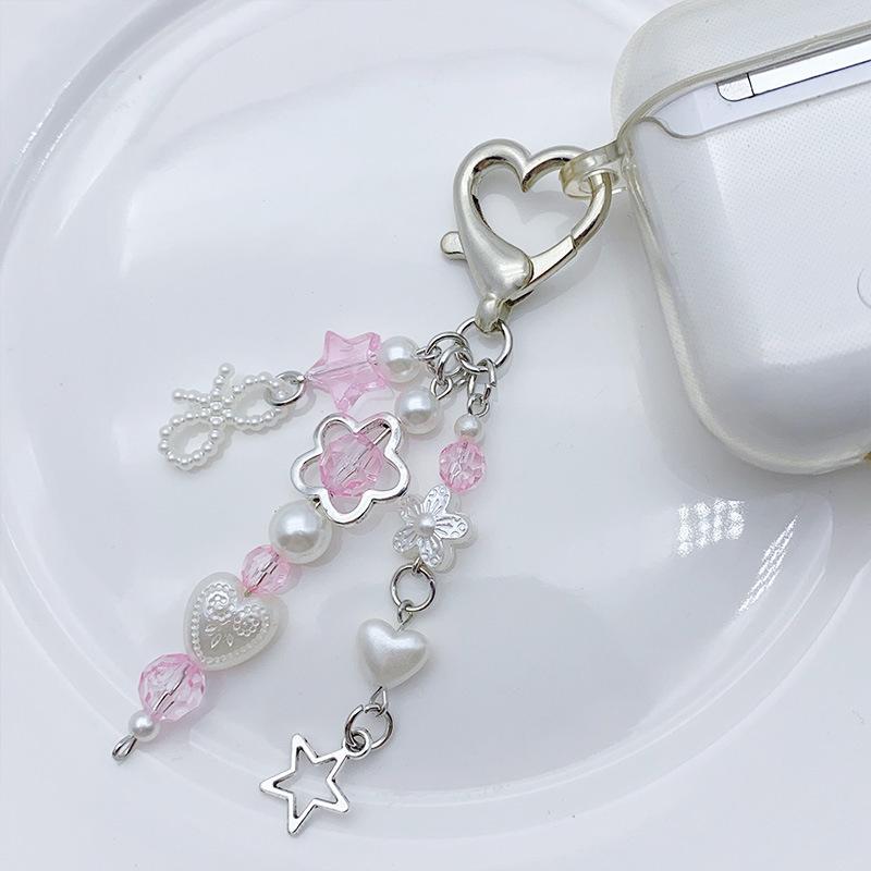 Pearl Bow Phone Pendant Sweet Love Flowers Key Chain Earphone Case Hanging Rope Backpack Charms Bag Decor Accessories
