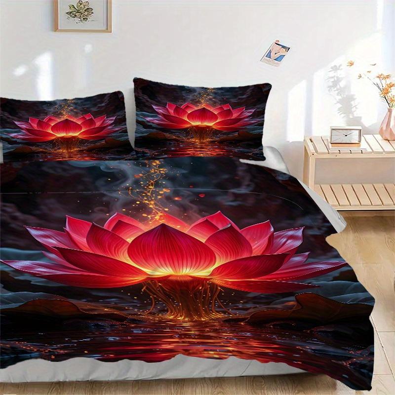 3pcs Lotus Bloom Soft Comfortable Bedding Set, For Bedroom, Guest Room And Dorm, All - Season Use, High-Definition Printing171