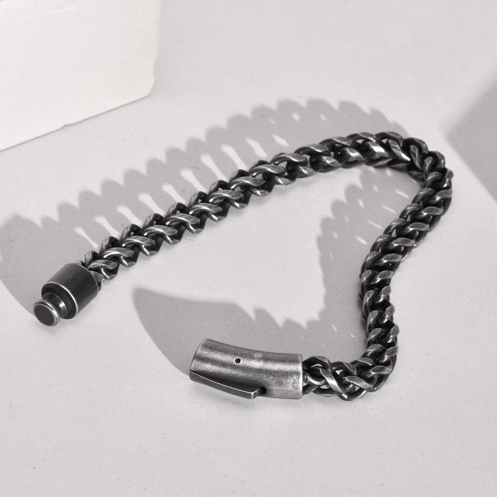 Men's Antique Silver Color  Franco Chain Bracelet,6.3mm Stainless Steel Link Wristband Jewelry