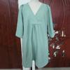 Vestido Feminino de Algodão e Linho Manga Curta Decote V Linha A Rodado Verão Casual Praia Férias Vestido de Sol com Bolsos