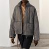 Zara Versatile Solid Color Zipper Stand Collar Long Sleeve Cotton Jacket Women Jackets Gray 4088052-802