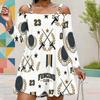 Women Plus Size Cold Shoulder Long Sleeve Surf Printed White Dress