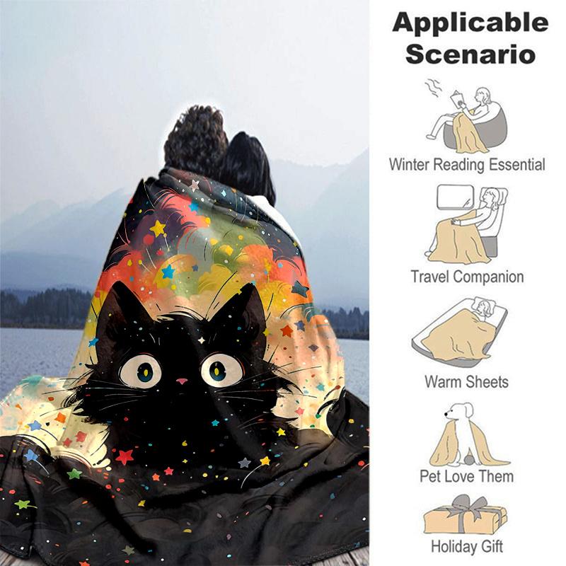1pc Colorful Stars and Cats Cartoon Blanket  Seasonal Home Decor Gift, Living Room, Travel, Camping, Car Blankets