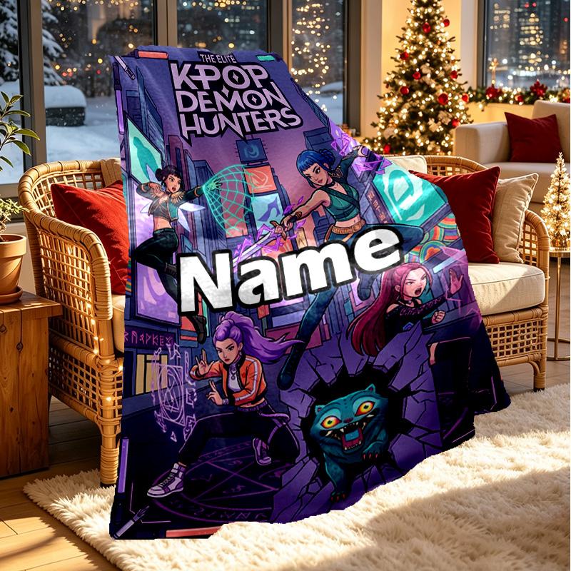 Custom Name Personalized Kpop Demon Hunter Print Blanket, Home Decor, Bedroom, Sofa, Camping, Couch, Gifts for Birthday Christmas